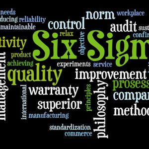 Certified Six Sigma Green Belt and Black Belt image of words displayed in different fonts and sizes on black background, words include workplace, quality, warranty, philosophy, and method