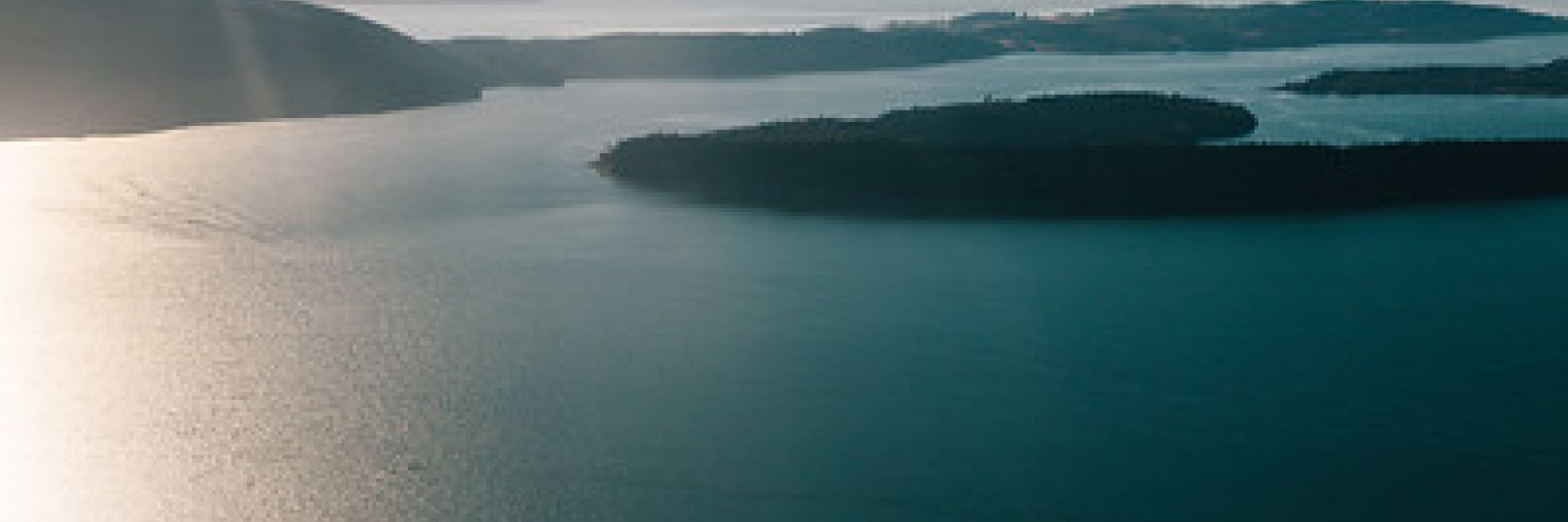 High aerial view of Bellingham Bay and the San Juans in the afternoon